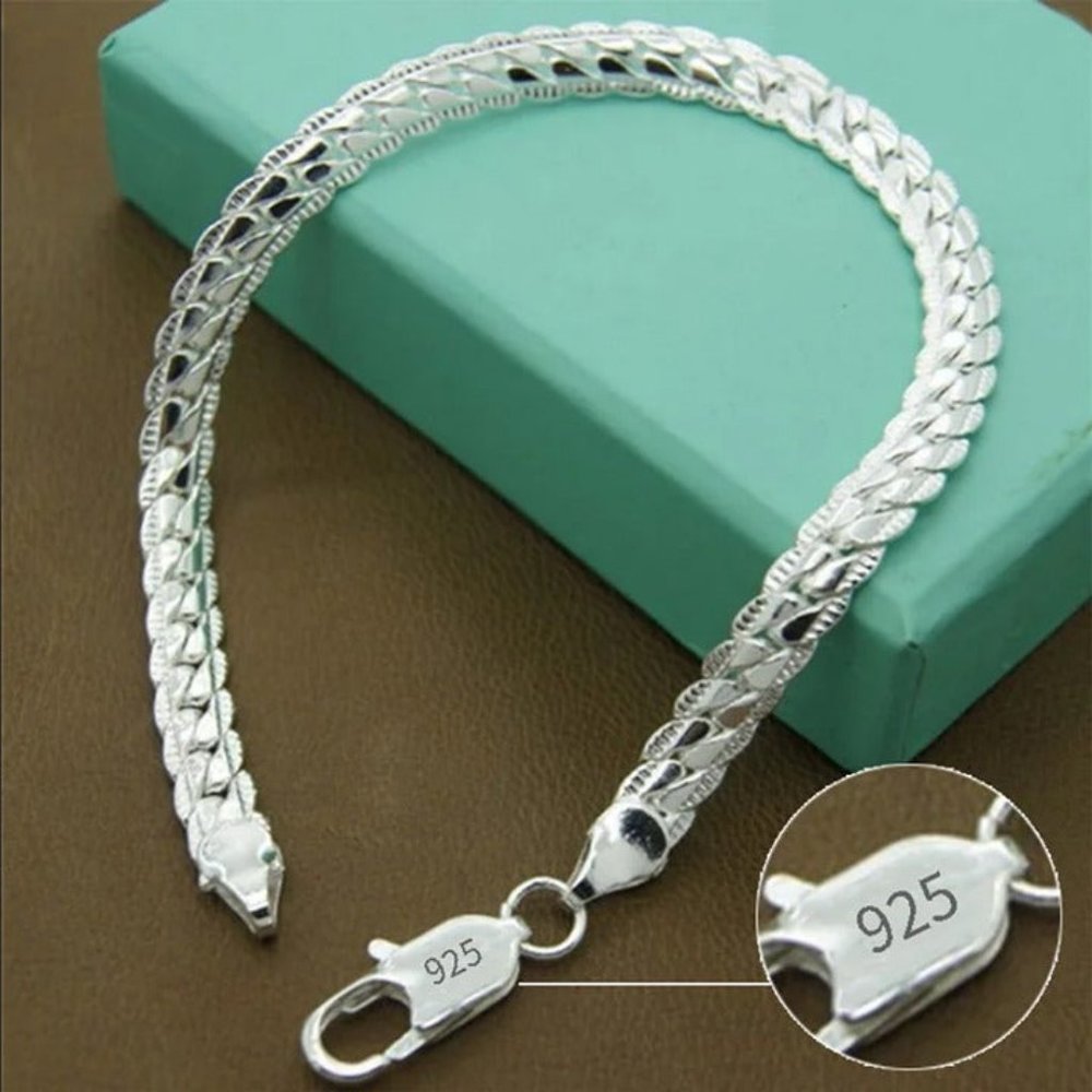 18K White Gold Womens 8" Chain Link Style Bracelet Ladies 18 K Silver Jewelry